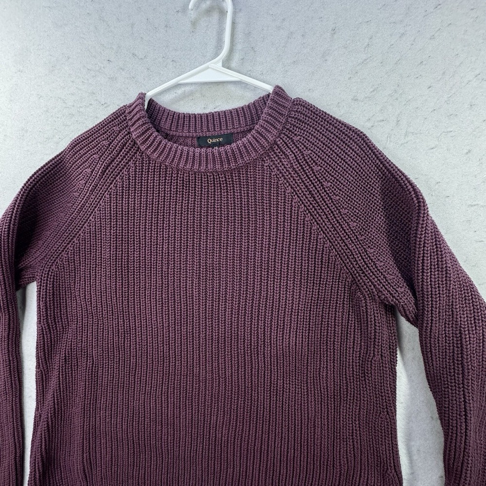 Quince 100% Organic Cotton Fisherman Sweater Size Medium Eggplant Boxey - Picture 11 of 12